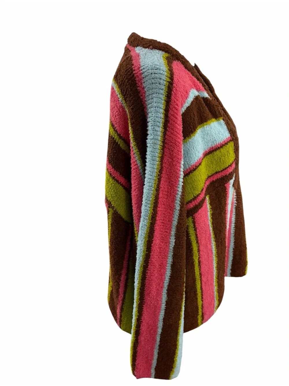 Striped V-Neck Plush Sweater in Brown, Pink, Blue & Green - Picture 4 of 6